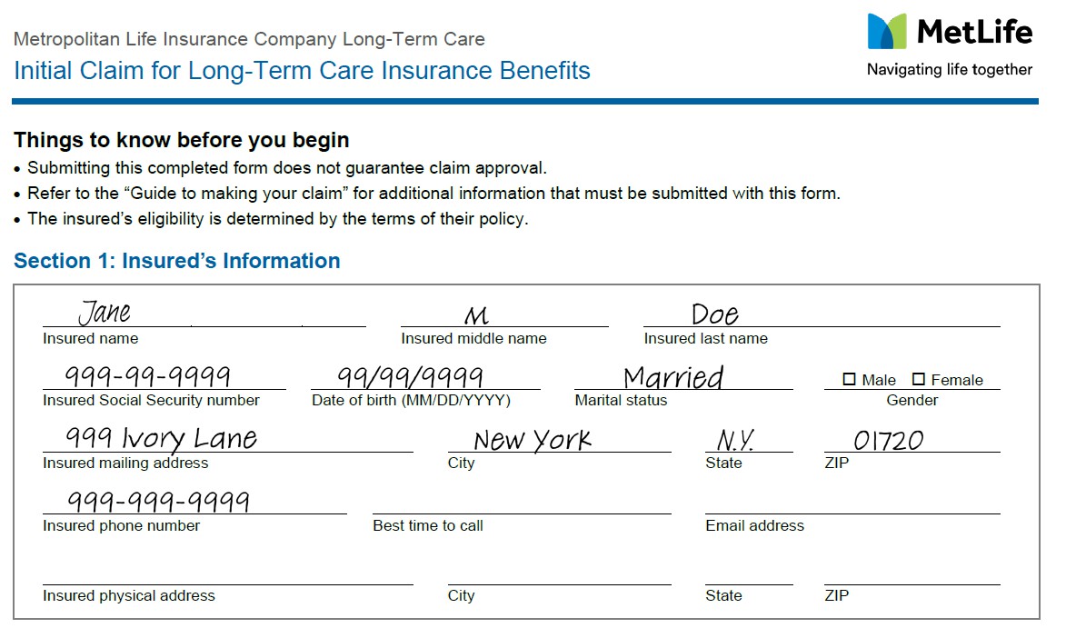 MetLife LongTerm Care Claims Process Initiating a Claim